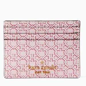 Kate Spade Graphic Small Slim Spade Light Pink Multi Link Card Holder.